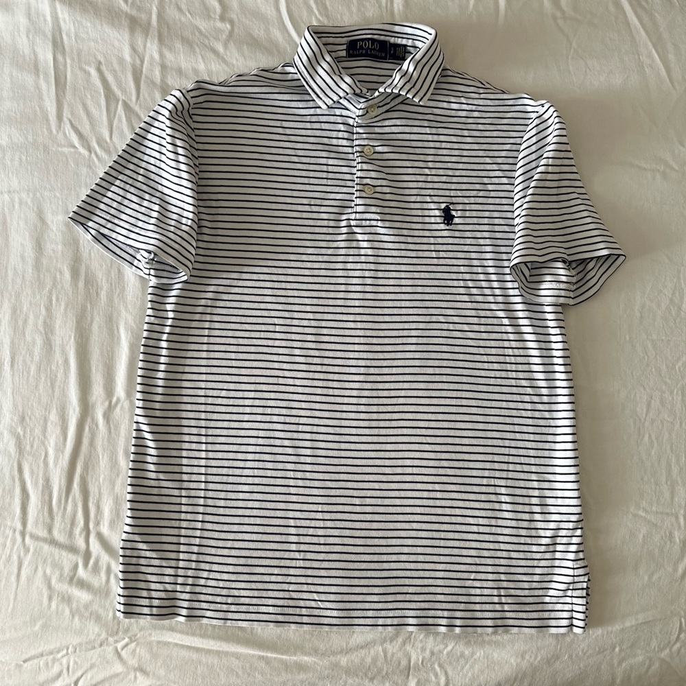 Lightly Used Men's Small Collared Shirt - Classic White with Black Stripes